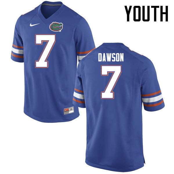 NCAA Florida Gators Duke Dawson Youth #7 Nike Blue Stitched Authentic College Football Jersey EGX1364OR